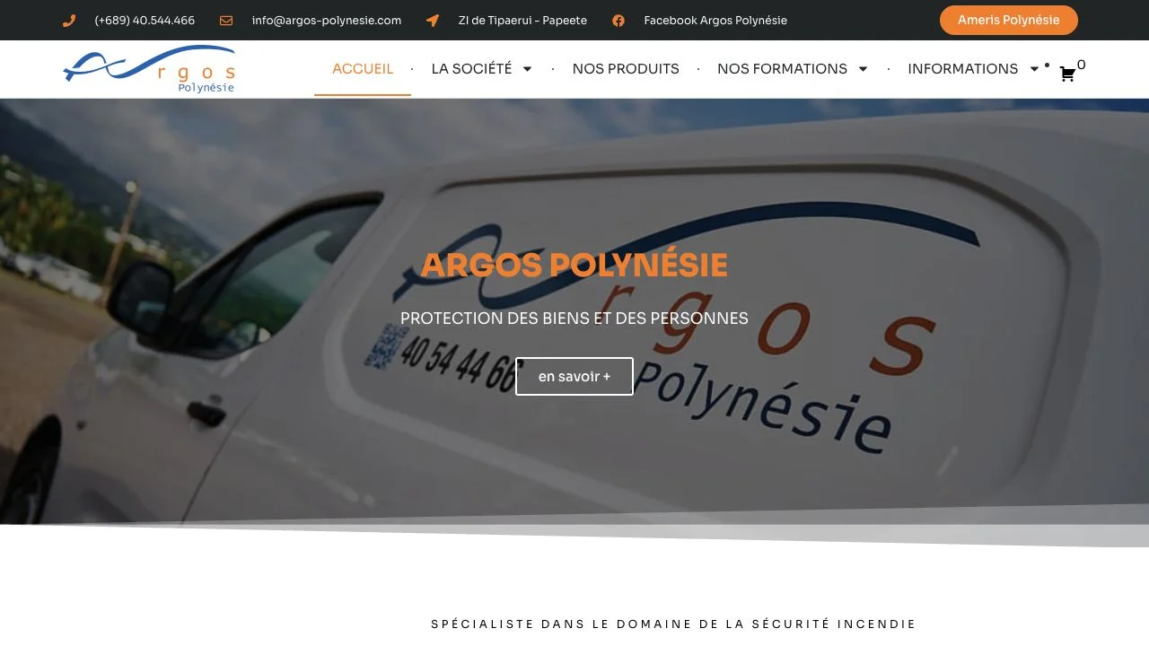 Site internet d’Argos Polynésie consacré à la sécurité incendie