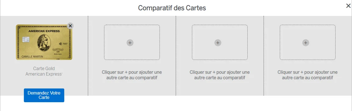 Comparateur de cartes du site OFINA et American Express