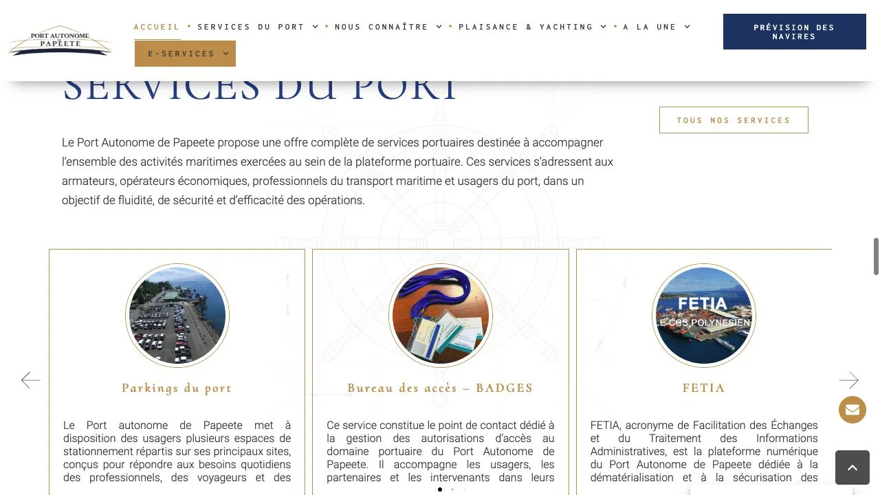 Site internet et e-services du Port Autonome de Papeete