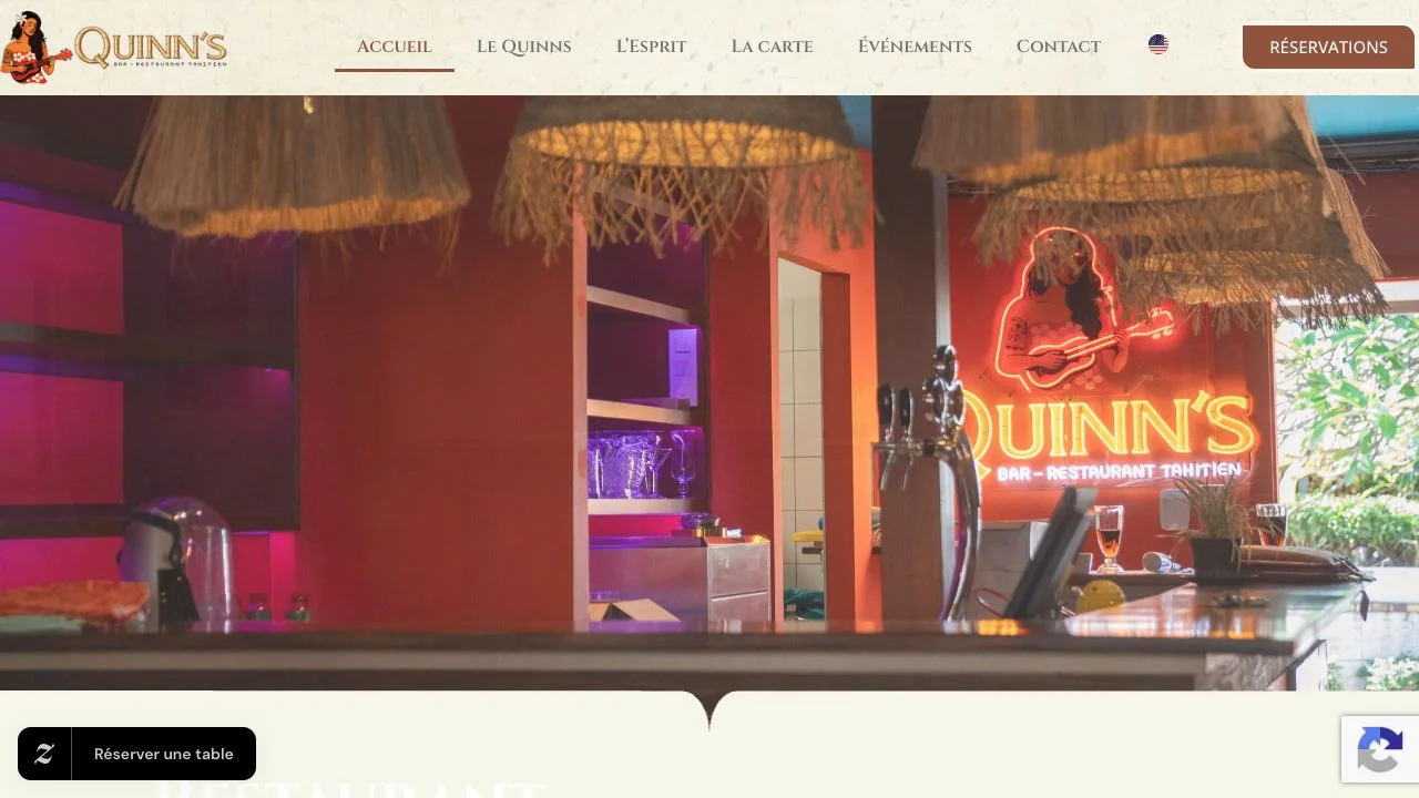 Page d’accueil du restaurant Le Quinn’s à Tahiti